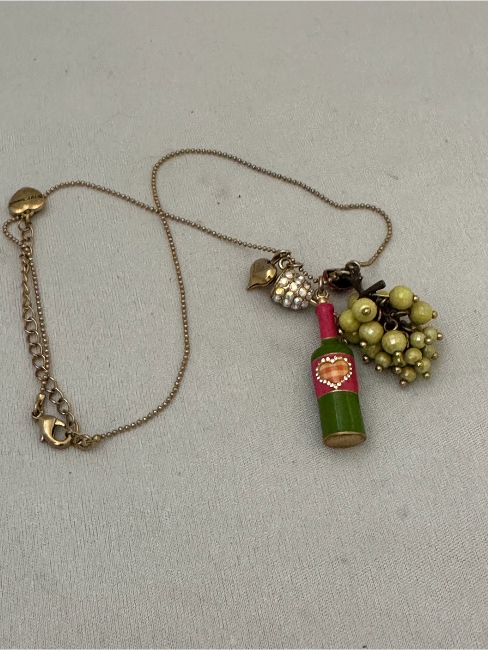 Betsey Johnson Picnic Grapes Charm Cluster Necklace with Pink Accents - Picture 5 of 5